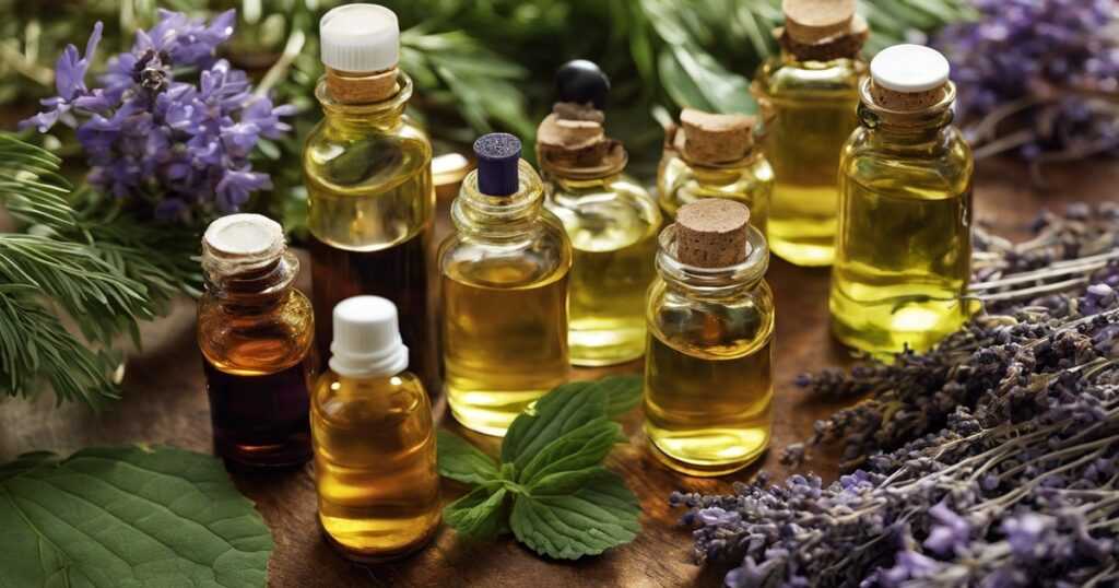 A photo of Ginseng, Peppermint Oil, Saw Palmetto, Lavender Oil, and Tea Tree Oil, a Herbal treatments to prevent hair loss.