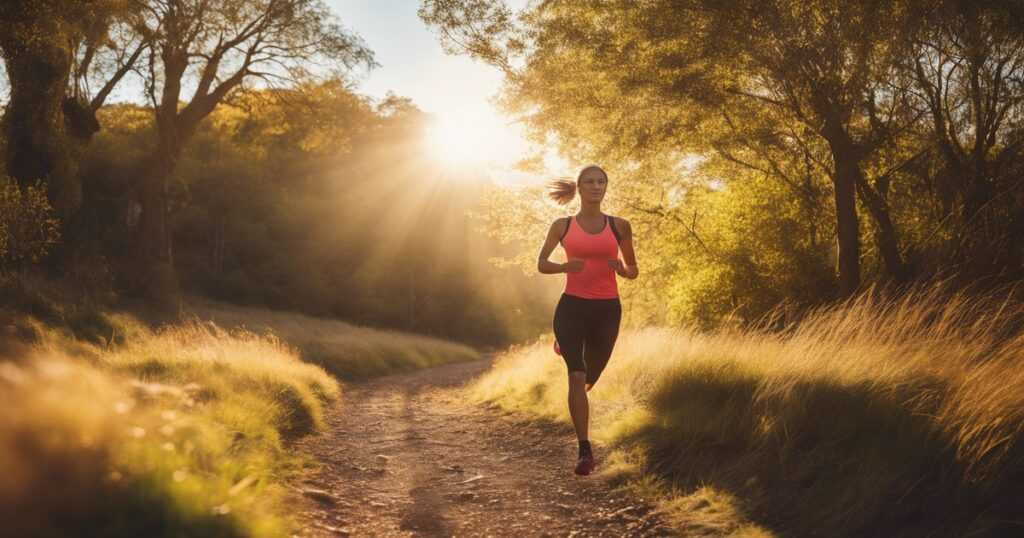 A photo of a woman practicing a healthy lifestyle by jogging regularly.